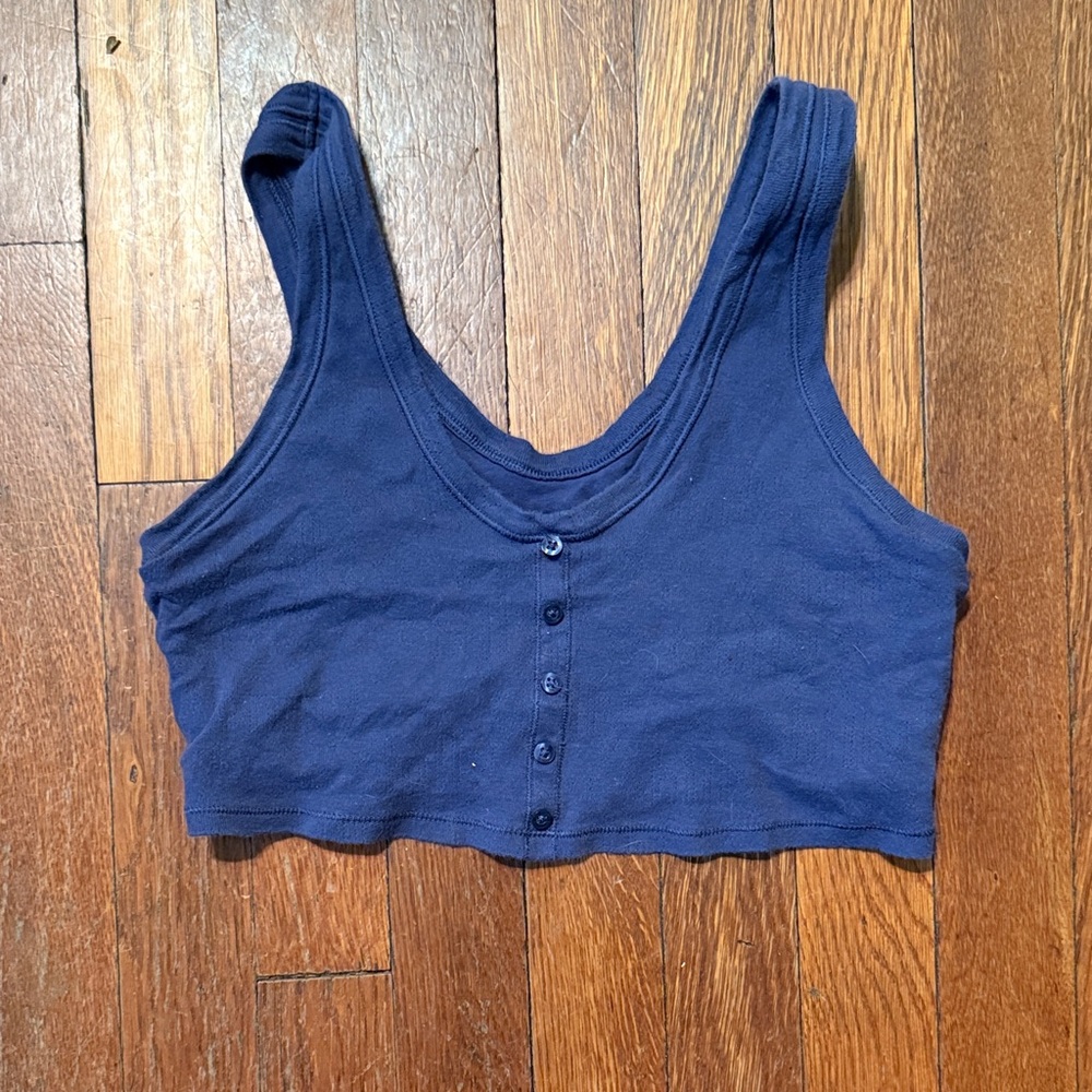 Aerie Deep Blue Buttoned Crop Top